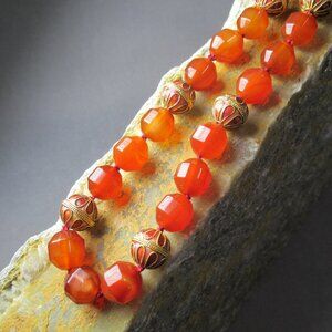 Carnelian Cloisonne Necklace, Knotted on Silk